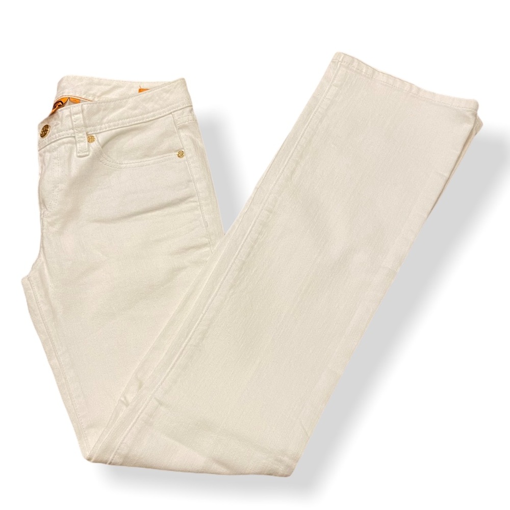 Tory Burch Classic White Tory Boot Cut Jeans!